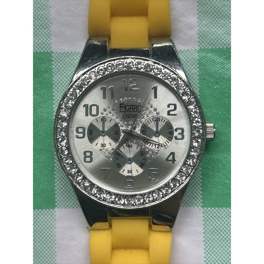 Figaro Couture Rhinestone Bezel Yellow Band Women’s Quartz Watch